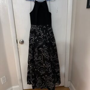 Elegant Black and Silver Floral Dress